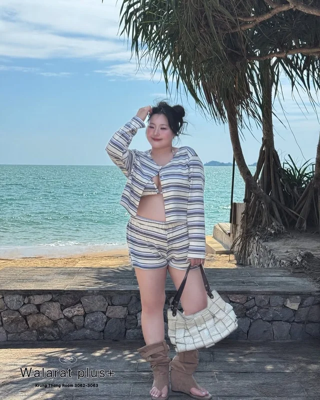 ชุดเซ็ต WALARAT PLUS ลายริ้ว บิกินี่ เสื้อคลุม กางเกงขาสั้น thumbnail 3