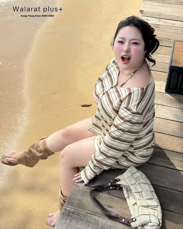 ชุดเซ็ต WALARAT PLUS ลายริ้ว บิกินี่ เสื้อคลุม กางเกงขาสั้น thumbnail 6