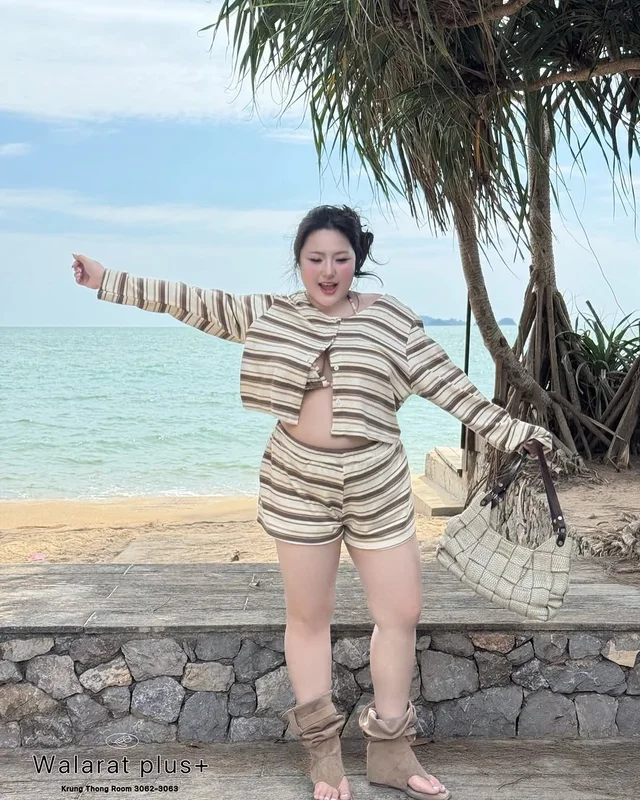 ชุดเซ็ต WALARAT PLUS ลายริ้ว บิกินี่ เสื้อคลุม กางเกงขาสั้น thumbnail 7
