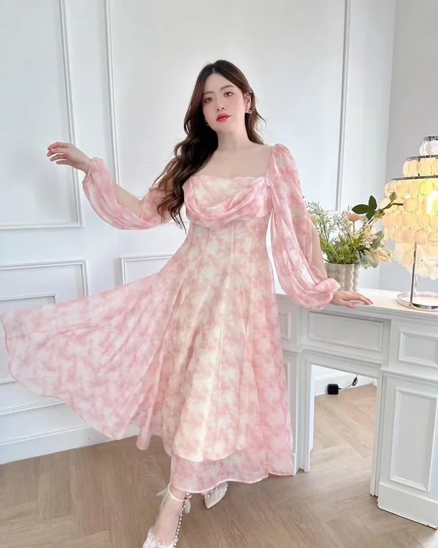 CALORIE เดรสยาวสีชมพูพาสเทล Size 2XL thumbnail 5