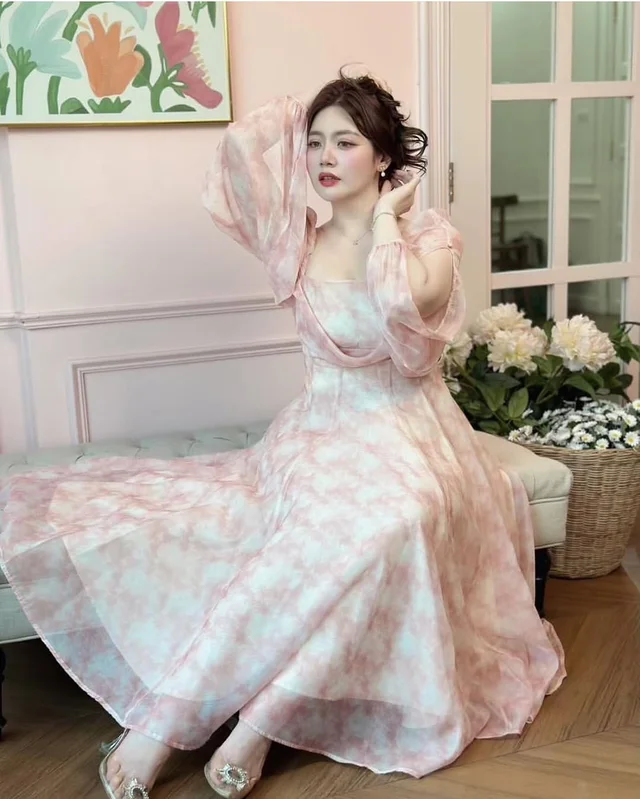 CALORIE เดรสยาวสีชมพูพาสเทล Size 2XL thumbnail 3