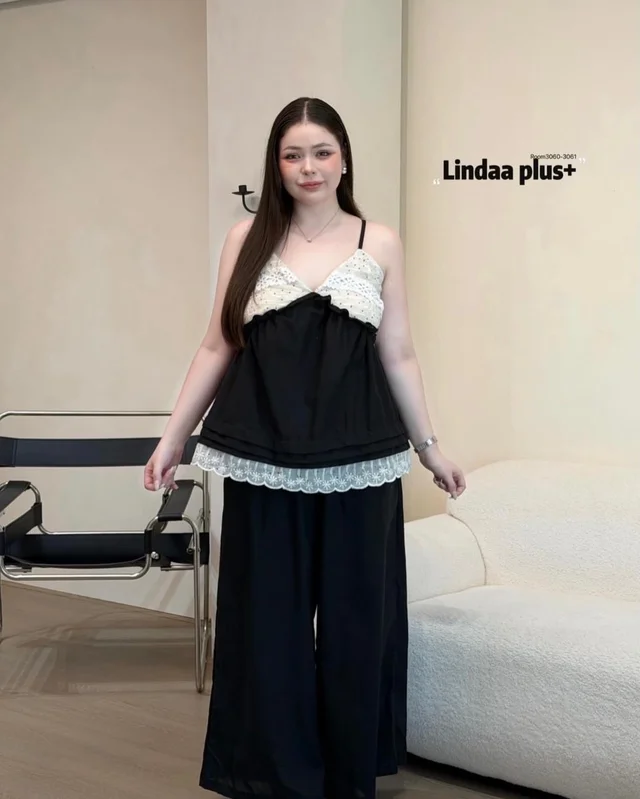 ชุดเซ็ต Linda Plus เสื้อสายเดี่ยวลูกไม้ กางเกงขายาว thumbnail 3