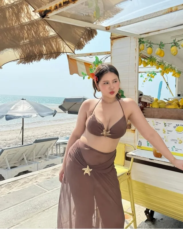 ชุดว่ายน้ำบิกินี่ Merrychubby house พร้อมผ้าคลุมสีน้ำตาล thumbnail 5