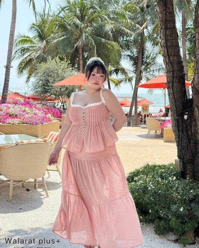 WALARAT PLUS ชุดเซ็ตเสื้อครอปและกระโปรงยาว สาวอวบ thumbnail 6