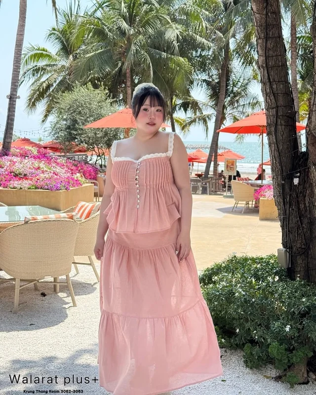 WALARAT PLUS ชุดเซ็ตเสื้อครอปและกระโปรงยาว สาวอวบ thumbnail 5