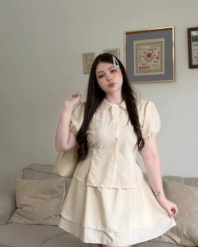 LINDA PLUS ชุดเซ็ตเสื้อเชิ้ตและกระโปรงสั้น สไตล์เกาหลี thumbnail 3