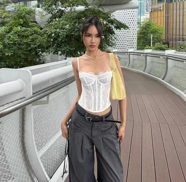 คอร์เซ็ทลูกไม้ White Corset Size S ชุดเวียดนาม thumbnail 3