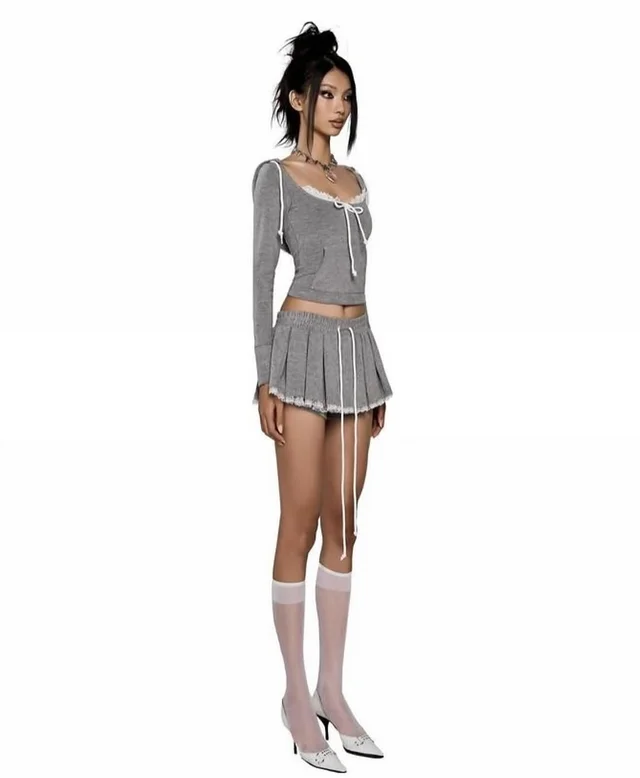 LSoul ชุดเซ็ตเสื้อแขนยาวและกระโปรงจับจีบ Size S ชุดเวียดนาม thumbnail 6