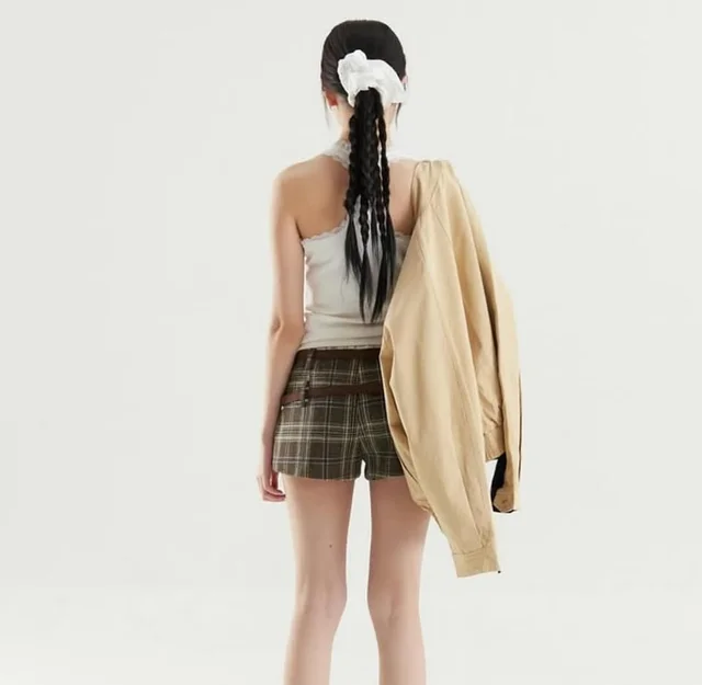 กางเกงขาสั้นลายสก๊อต Belted Check ชุดเวียดนาม thumbnail 6