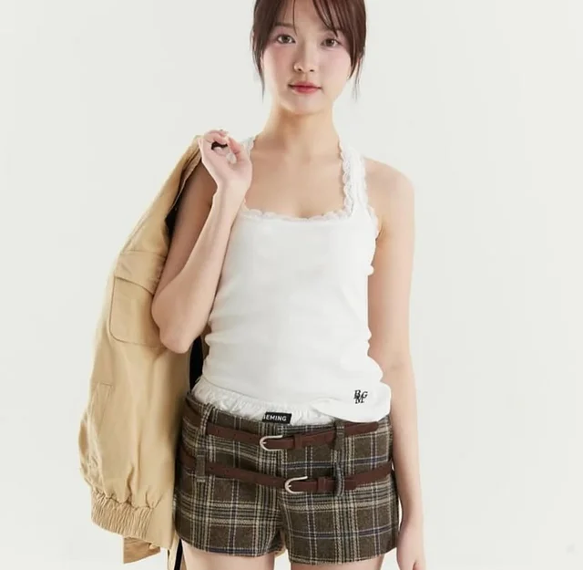 กางเกงขาสั้นลายสก๊อต Belted Check ชุดเวียดนาม thumbnail 3