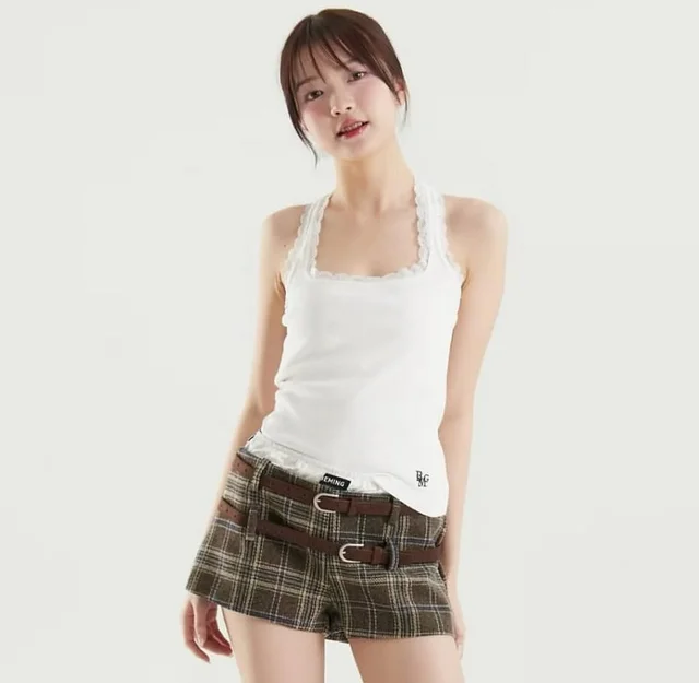 กางเกงขาสั้นลายสก๊อต Belted Check ชุดเวียดนาม thumbnail 8
