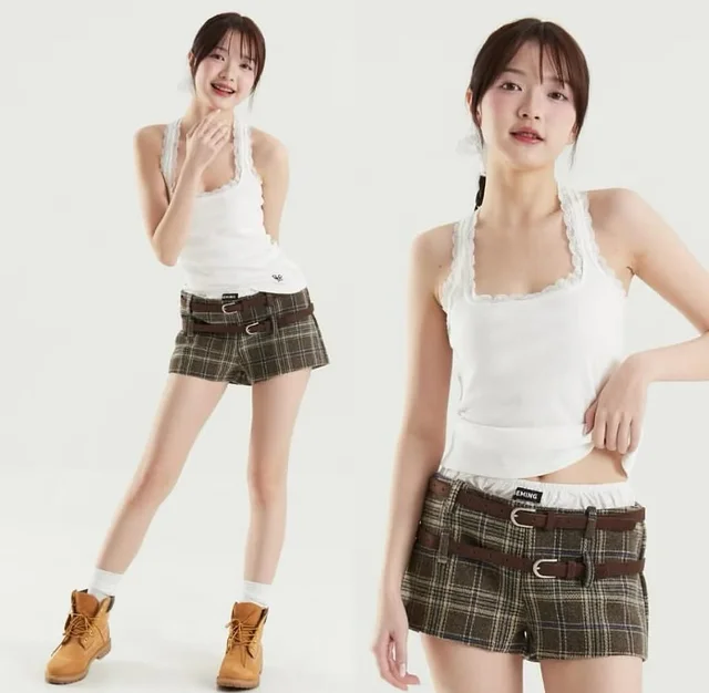 กางเกงขาสั้นลายสก๊อต Belted Check ชุดเวียดนาม thumbnail 2