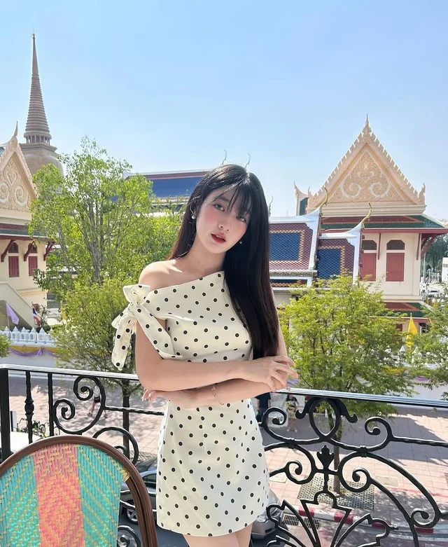 Ameliee Official เดรสสั้นลายจุด ชุดเวียดนาม thumbnail 5