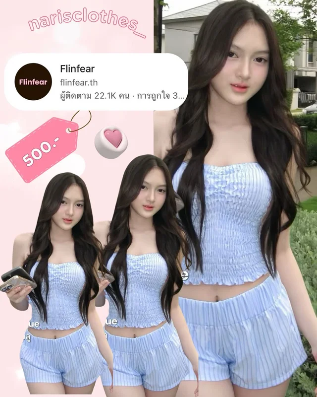 Flinfear ชุดเซ็ตเสื้อครอปและกางเกงขาสั้น