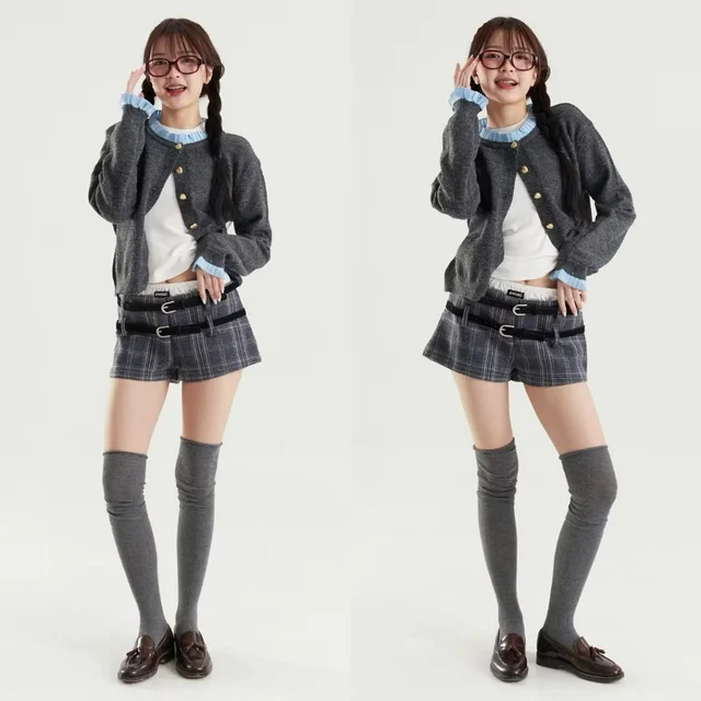 beming official Belted check กางเกงขาสั้น Size S 1
