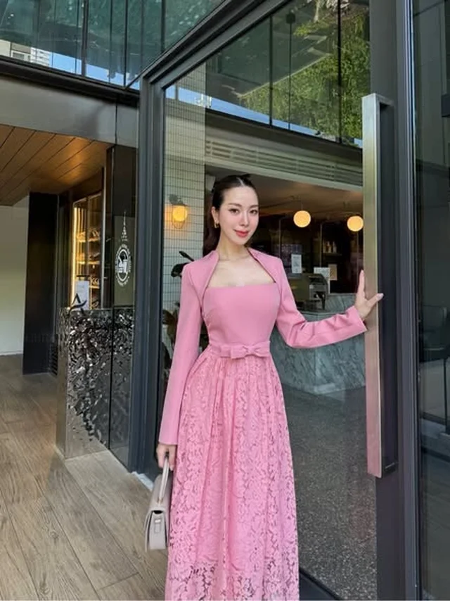 เดรสยาวสีชมพูประยุกต์ Size XL