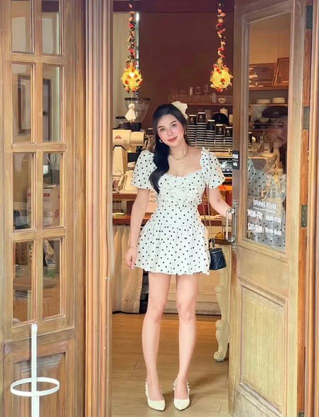 R R เดรสสั้นลายจุดแขนพอง Size L XL thumbnail 4