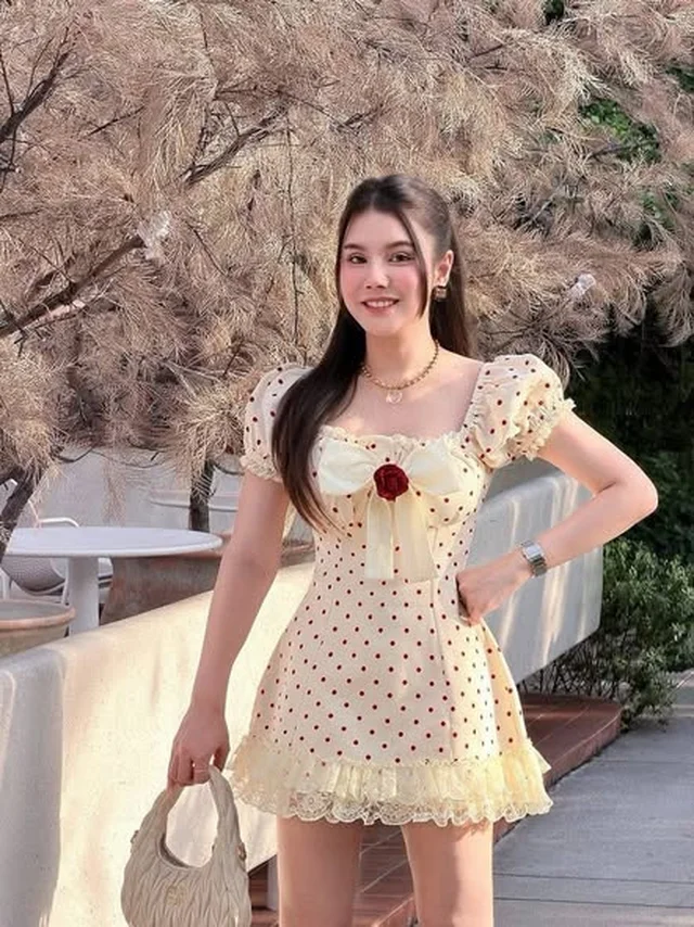 ชุดเดรสสั้นลายจุดผูกโบว์ Short Dress Size L thumbnail 3