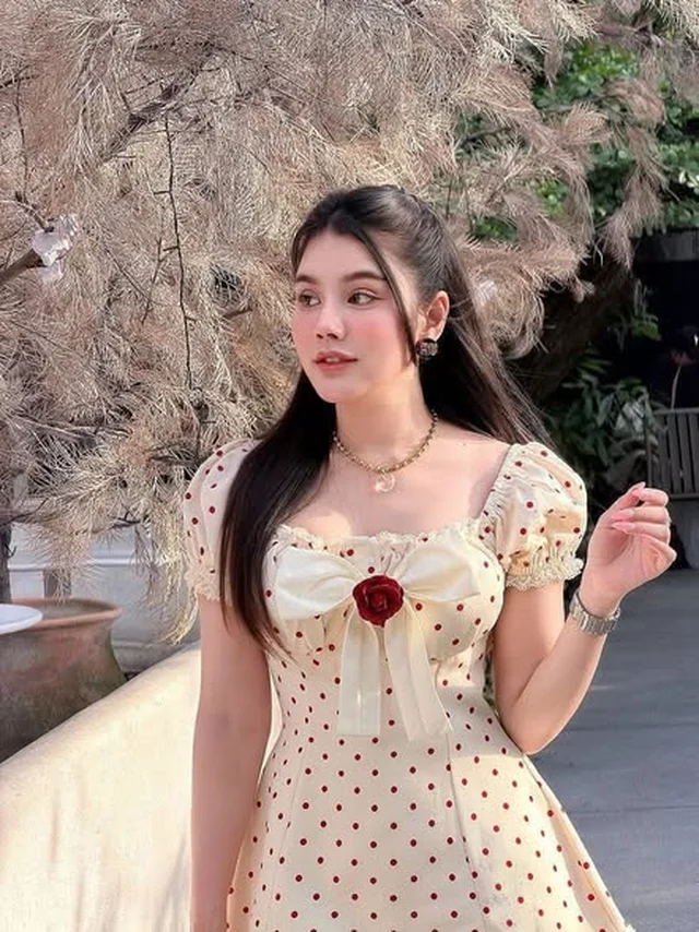 ชุดเดรสสั้นลายจุดผูกโบว์ Short Dress Size L thumbnail 5