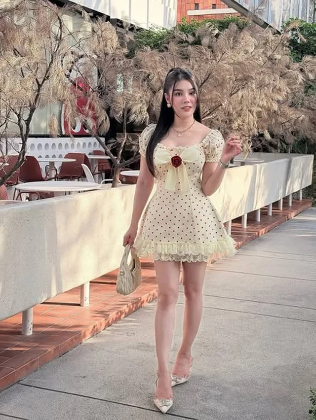 ชุดเดรสสั้นลายจุดผูกโบว์ Short Dress Size L thumbnail 4
