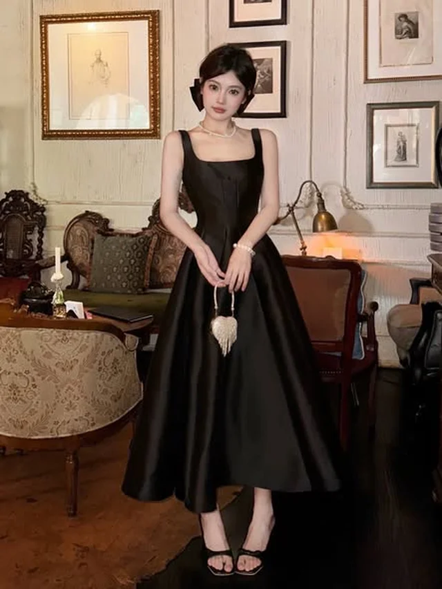 เดรสยาวคลุมเข่าสีดำ Size M L thumbnail 2