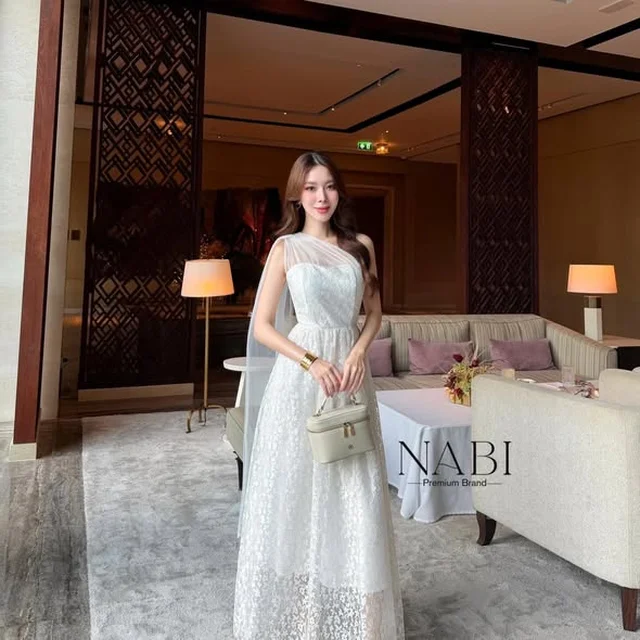 ชุดเดรสยาวลูกไม้ Nabi สีขาว thumbnail 4
