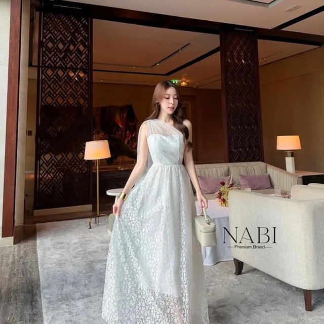 ชุดเดรสยาวลูกไม้ Nabi สีขาว thumbnail 5