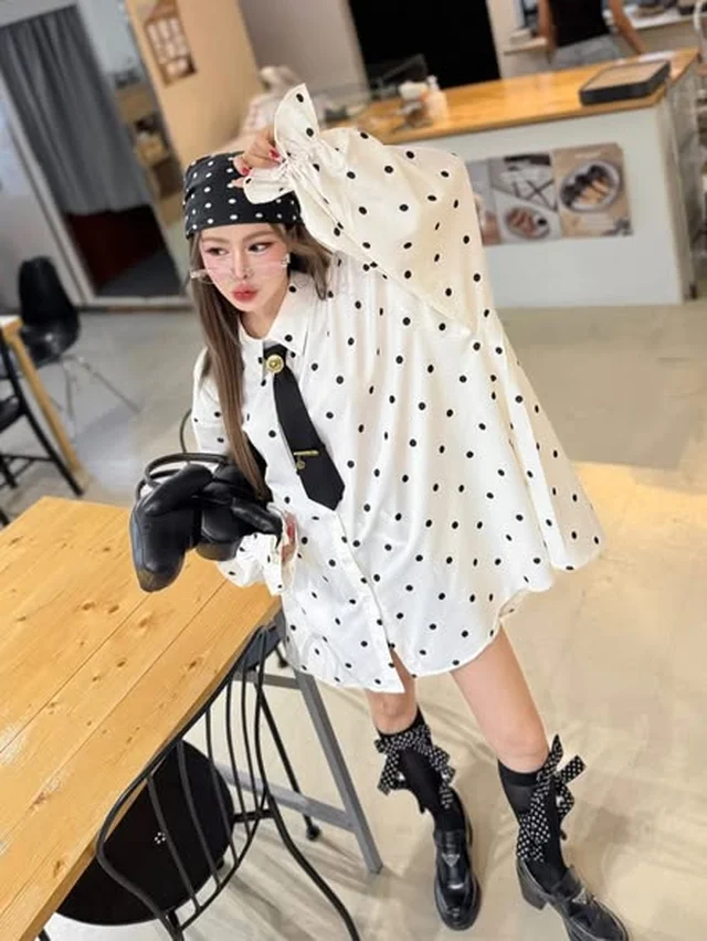 MISSAGALE เดรสเชิ้ตลายจุด พร้อมเนคไท Size L (alternate)