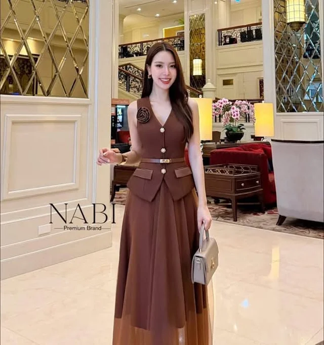 NABI ชุดเซ็ต เสื้อแขนกุดคอวี กระโปรงยาว Size S XL thumbnail 3