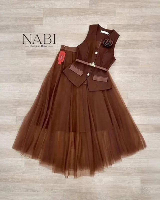 NABI ชุดเซ็ต เสื้อแขนกุดคอวี กระโปรงยาว Size S XL thumbnail 4