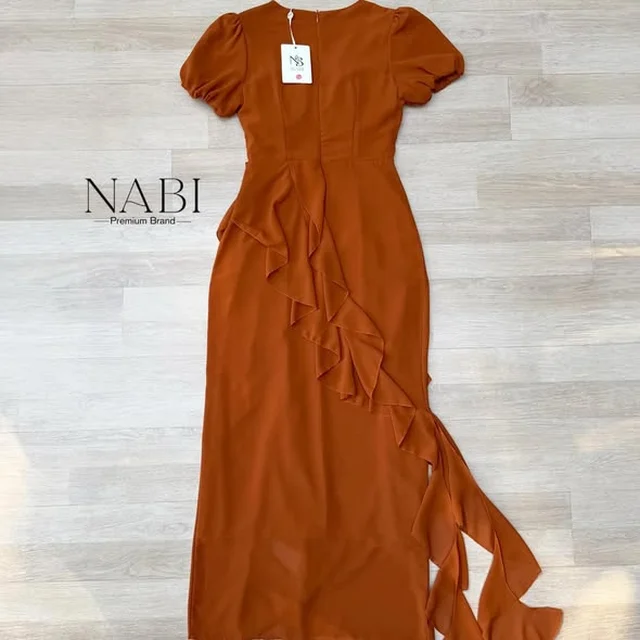 NABI เดรสยาวทรงคอวี แขนตุ๊กตา สีส้ม (alternate)