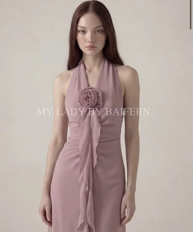 My Lady By Baifern เดรสยาวคล้องคอสีชมพู thumbnail 4