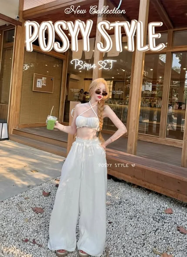 POSYY STYLE ชุดเซ็ตบราผูกกับกางเกงขายาว Freesize thumbnail 2