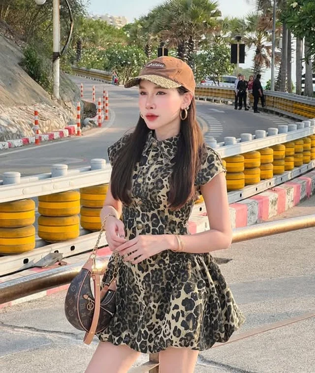 เดรสสั้นลายเสือดาว ทรงบอลลูน Size XXL thumbnail 3
