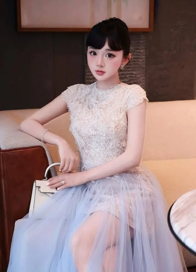 ชุดเวียดนาม เดรสยาวลูกไม้กระโปรงซีทรู Size L thumbnail 3