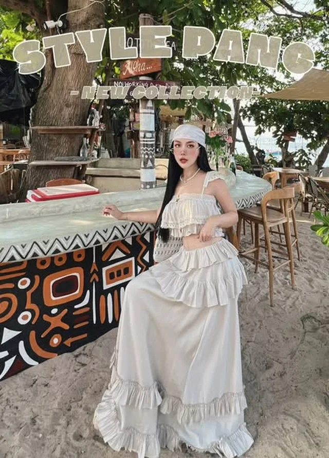 ชุดเซ็ตเสื้อครอปและกระโปรงยาว Style pang Size L (alternate)