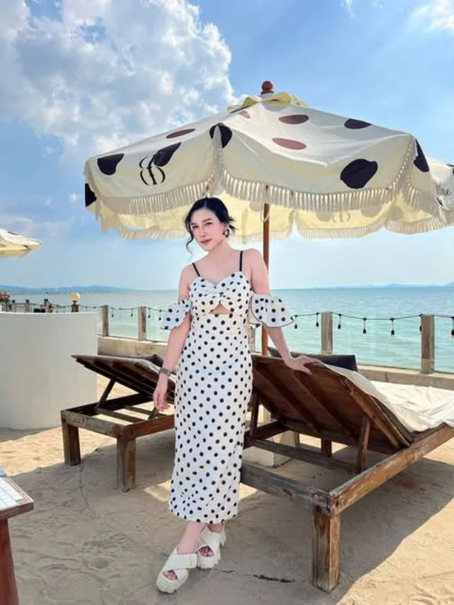 เดรสยาว JIDAPA ลายจุดเปิดไหล่ Size L thumbnail 5