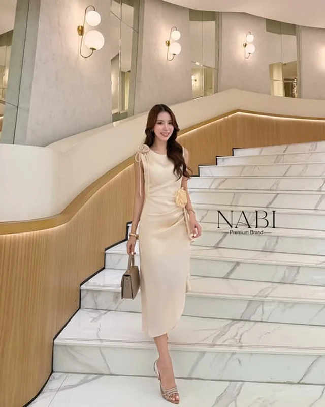 เดรสยาว NABI ดีไซน์หรูประดับดอกไม้ Size S XL thumbnail 3