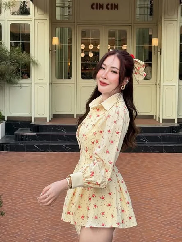 ชุดเดรสสั้นลายดอกไม้สีเหลือง Size L thumbnail 3