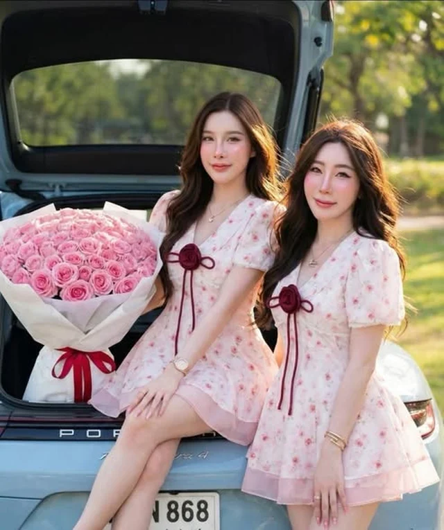 ชุดเดรสสั้นลายดอกไม้สีชมพู Size XL thumbnail 4