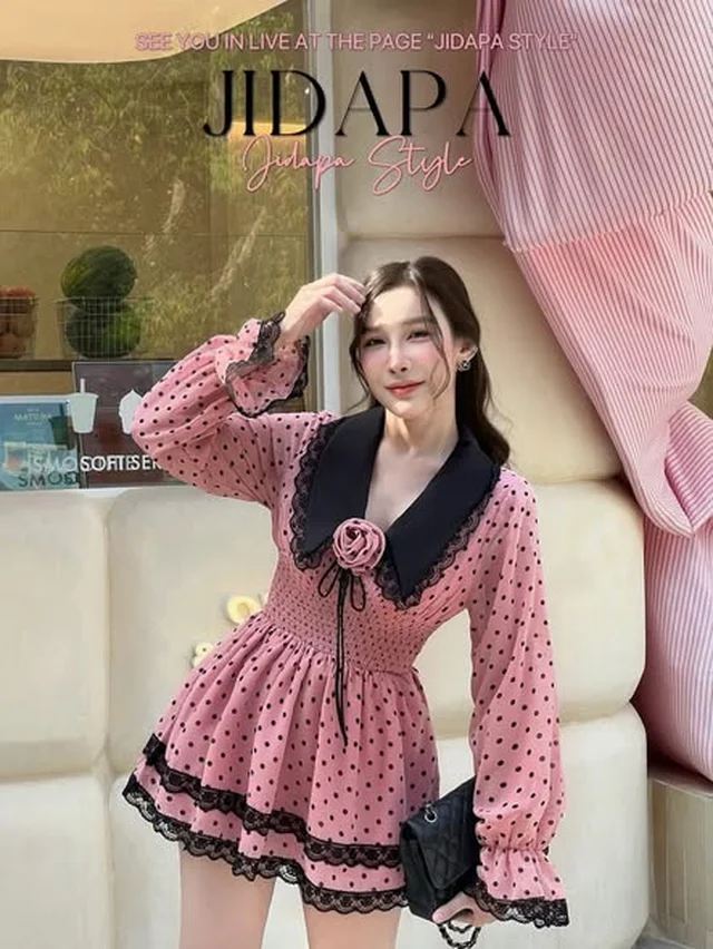 ชุดเดรสสั้น JIDAPA ลายจุดชมพู Size L (alternate)