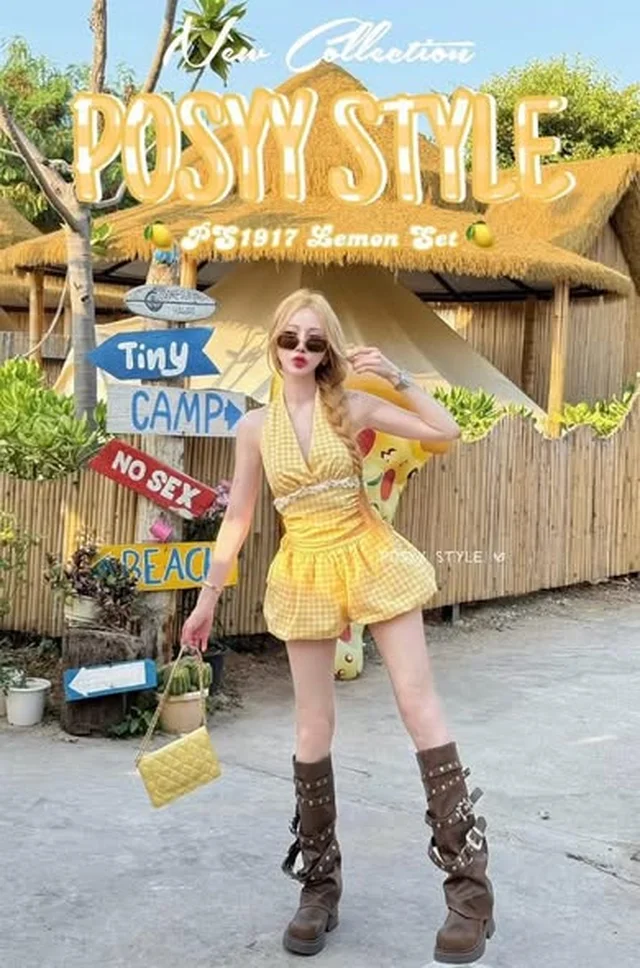 ชุดเซ็ต Posyy Style PS1917 Lemon Set เสื้อครอปและกางเกงขาสั้นลายสก๊อต thumbnail 3