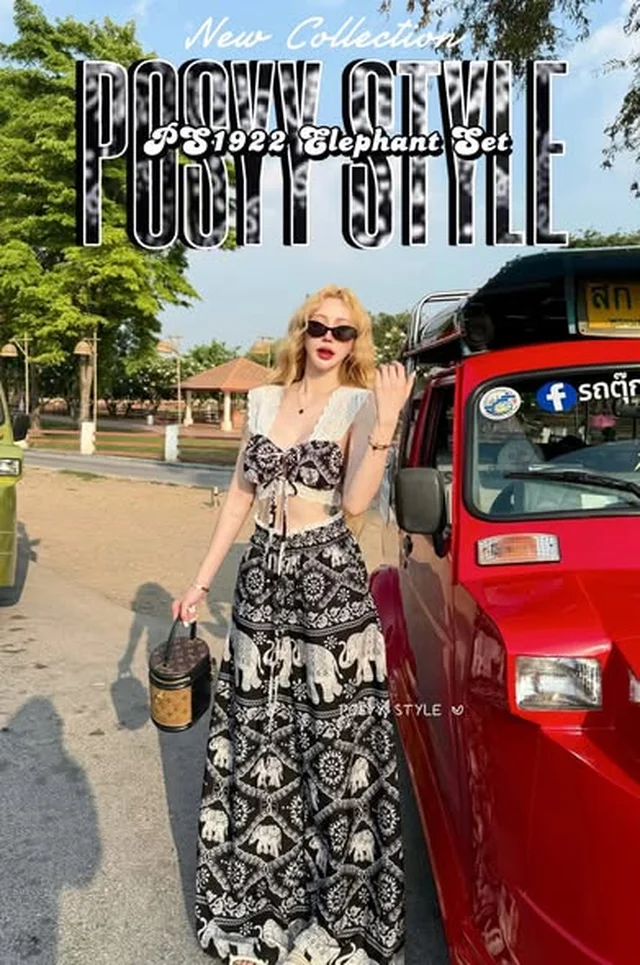 POSYY STYLE ชุดเซ็ตช้าง เสื้อครอปผูกหน้าและกางเกงขายาว thumbnail 2