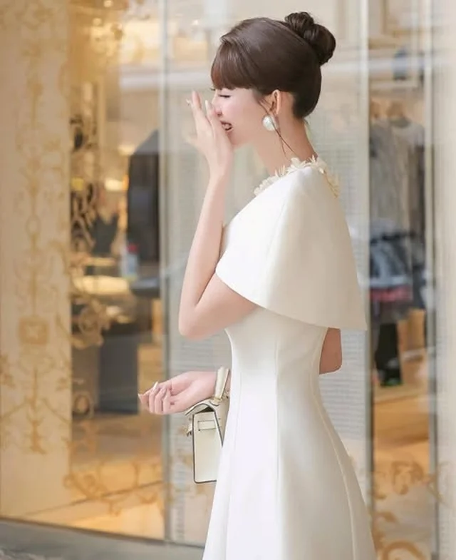 เดรสยาว My Lady By Baifern แขนเคปสีขาว thumbnail 3