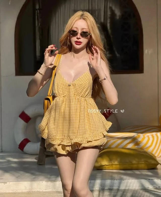 POSYY STYLE ชุดเซ็ตสก็อตเหลือง Freesize L thumbnail 4