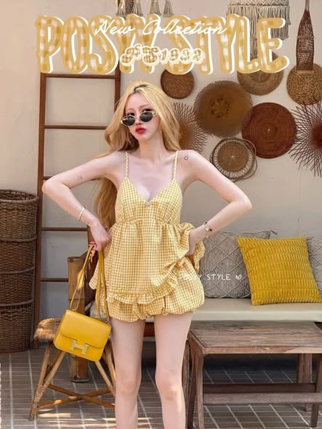 POSYY STYLE ชุดเซ็ตสก็อตเหลือง Freesize L (alternate)