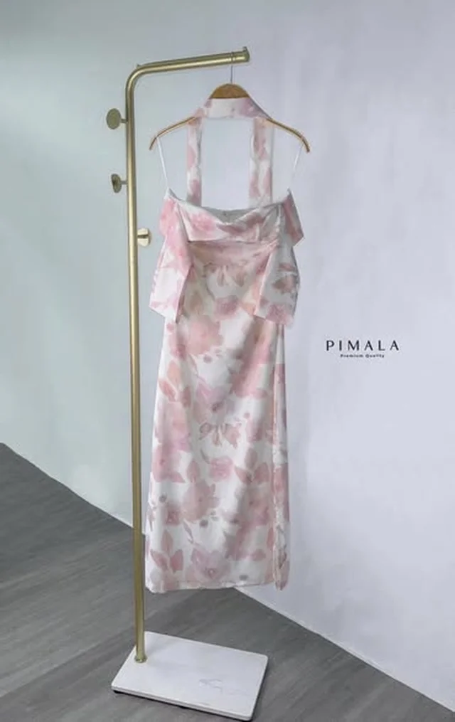 ชุดเดรสยาว Pimala ลายดอกไม้ชมพู Size M thumbnail 5