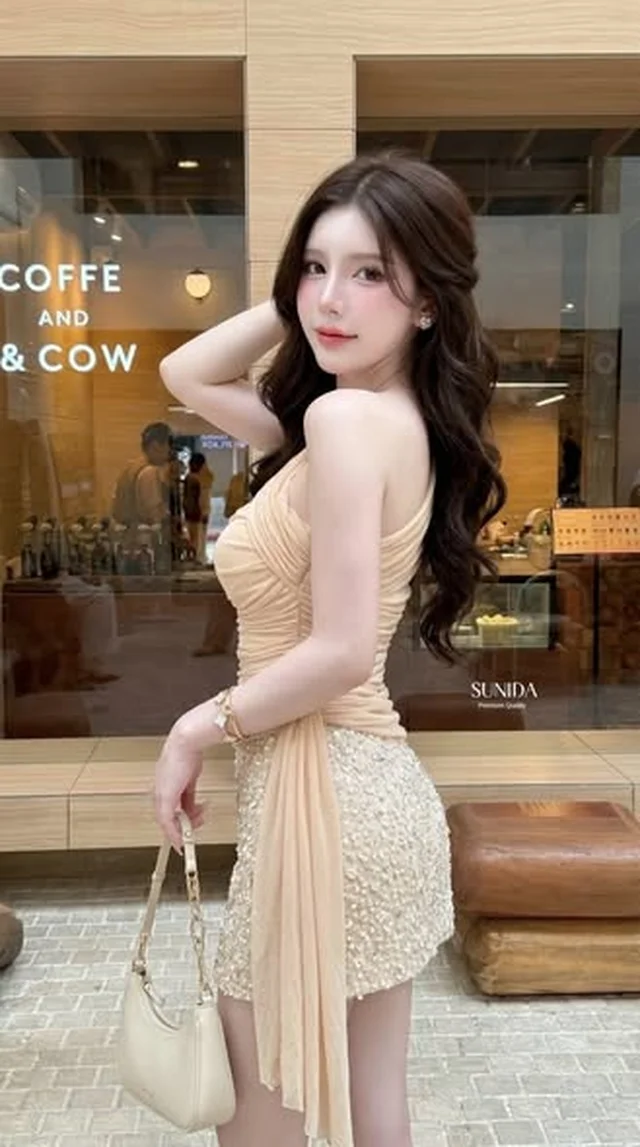 SUNIDA BRAND ชุดเซทเสื้อปาดไหล่และกระโปรงผ้าวิ้ง Size L thumbnail 3