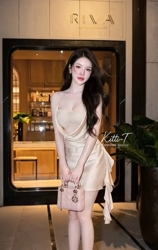 เดรสสั้นสายเดี่ยวคอถ่วง พร้อมเกาะอกลูกไม้ Kitti T (alternate)