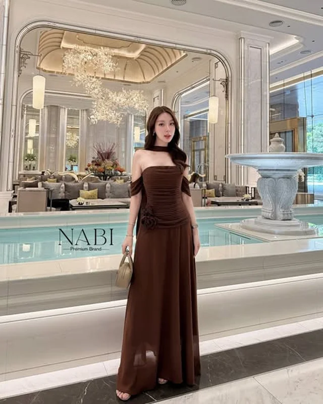 NABI เดรสยาวเกาะอก สีน้ำตาล thumbnail 5